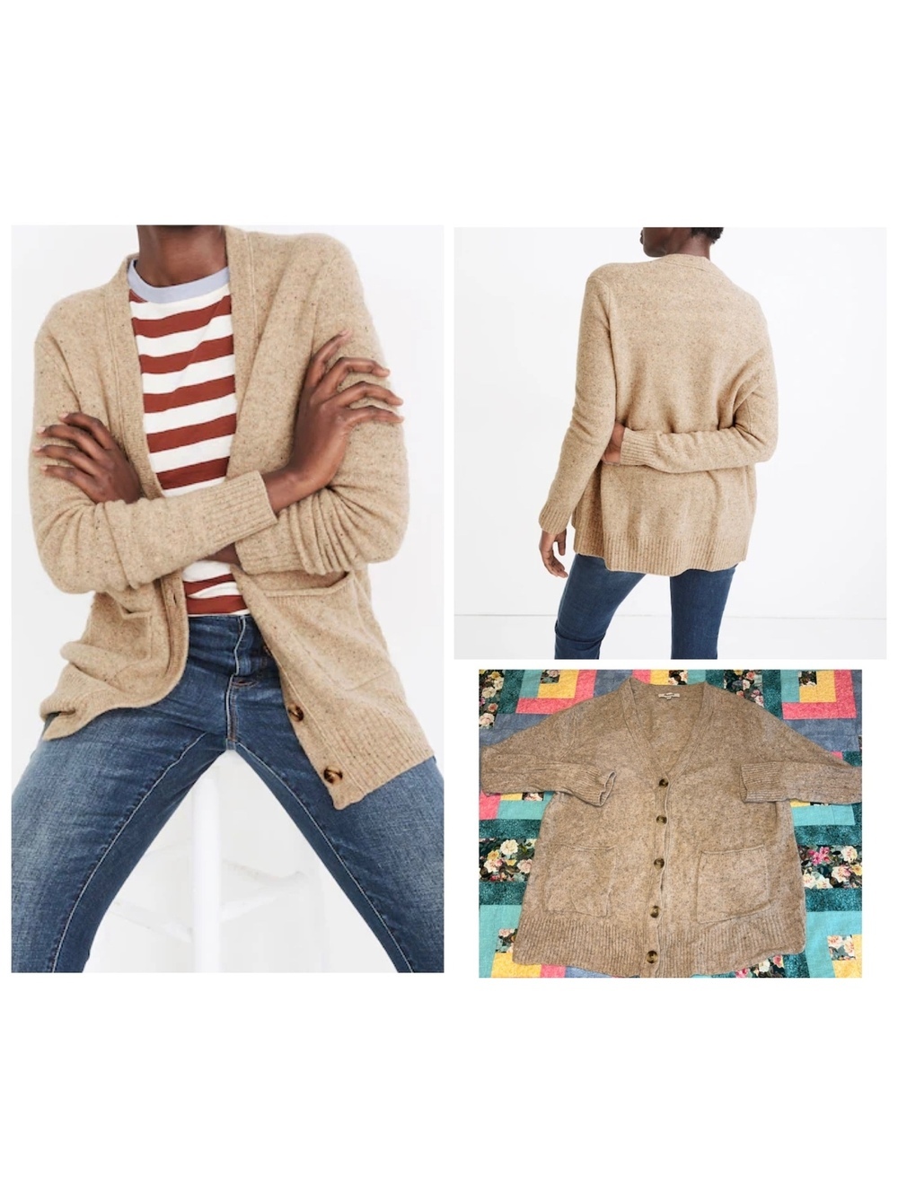 Madewell Women's L 100% Merino Wool Beige Button-Up “Cozy” Sweater Ultra Soft